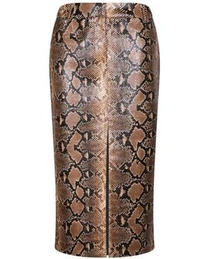 ERMANNO FIRENZE Snakeskin-Effect Rear-Slit Midi Skirt - Brown