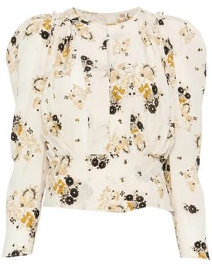 Isabel Marant Zarga Floral-Print Puffed-Sleeve Blouse - White