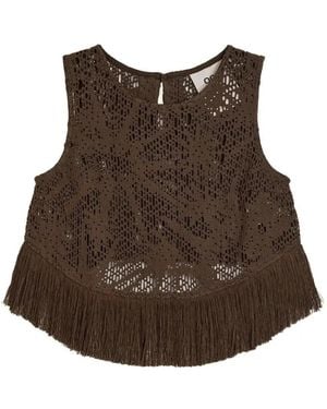 Oas Astrea Aurora Crochet Fringe-Trim Top - Brown