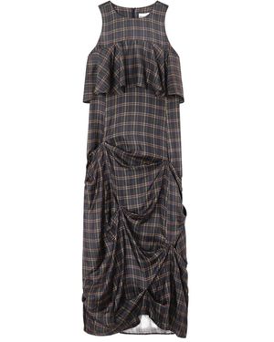 Ganni Ruffled Checked Midi Dress - Gray
