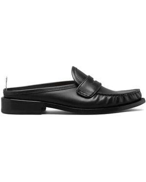 Thom Browne Box Calf-Leather Pleated Varsity Loafer Mules With Leather Soles - White