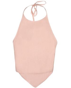 120% Lino Halterneck Handkerchief-Hem Top - Pink