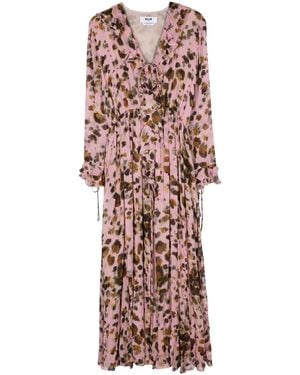 MSGM Abstract-Print Ruffle-Detailing Dress - Pink
