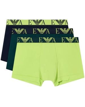 Emporio Armani Logo-Waistband Boxer Briefs (Pack Of Three) - Green