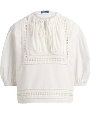 Polo Ralph Lauren Tie-Neck Broderie-Anglaise Blouse - White