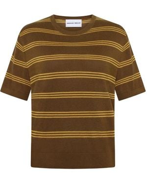 EMERSON RENALDI Striped Short-Sleeved Top - Natural