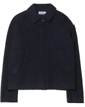 Stone Island Logo-Patch Button-Up Sweater - Blue