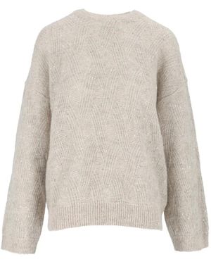 Peserico Sequin-Embellished Cable-Knit Sweater - White