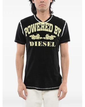 DIESEL Logo-Print Slub-Cotton T-Shirt - Black