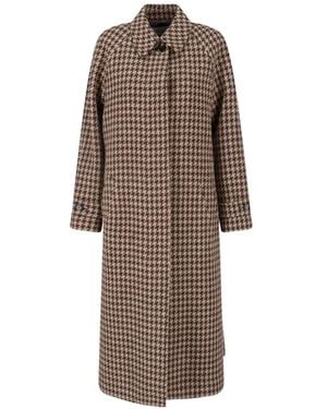 Lardini Houndstooth-Pattern Belted Coat - Brown