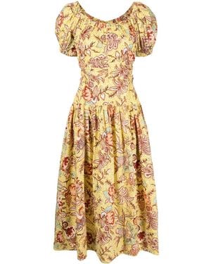 Ulla Johnson Golda Floral-Print Midi Dress - Metallic
