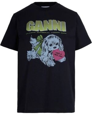 Ganni ロゴ Tシャツ - ブラック