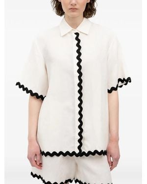 HUGO Scalloped-Trim Short-Sleeve Shirt - White
