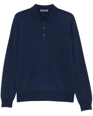 Corneliani Ribbed Long-Sleeve Polo Shirt - Blue
