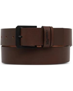 KARL LAGERFELD Logo-Print Leather Belt - Brown