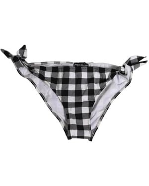 Dolce & Gabbana Gingham-Check Side-Tie Bikini Bottoms - White