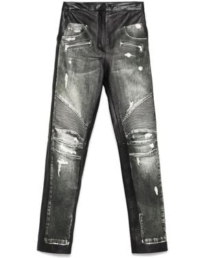 Balmain Lederhose Mit Jeans-Print - Grau