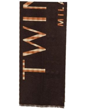 Twinset Logo-Intarsia Fringed Scarf - Brown