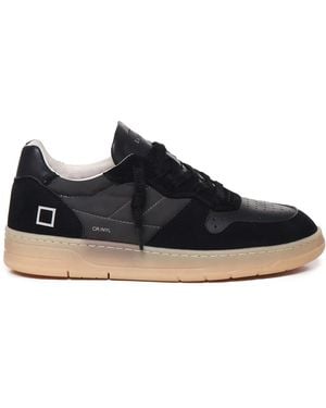 Date Panelled Leather Suede Quilted Trainers - Blue