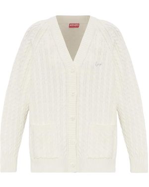 KENZO Cardigan Mit Zopfmuster - Weiß