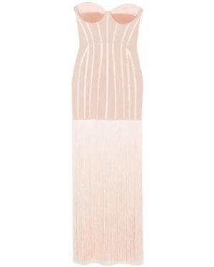 Elisabetta Franchi Fringe-Detail Corset Maxi Dress - White