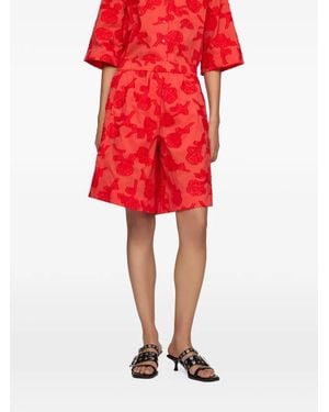 Ganni Short En Fil Coupé À Fleurs - Red
