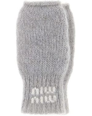 Miu Miu Guantes Con Detalle Del Logo - Gris
