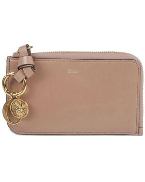Chloé Alphabet Logo-Charm Leather Wallet - Brown