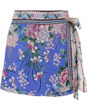 Agua Bendita Ziara Floral-Print Wrap Skirt - Blue
