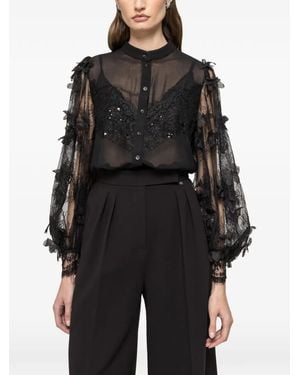 Nissa Floral Lace Shirt - Black