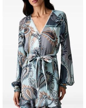 Guess Paisley-Print Ruffled Mini Dress - Blue