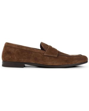 Prada Piped Detail Leather Loafers - Brown
