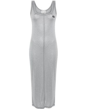 Miu Miu Logo-Patch Dress - Grey