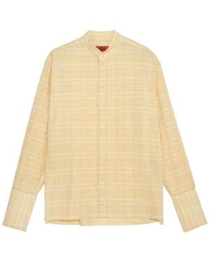 424 Mandarin-Collar Frayed-Hem Shirt - Natural