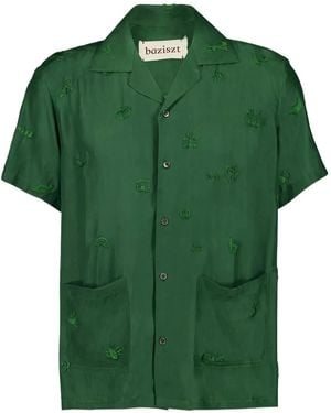 BAZISZT Embroidered Pocket Shirt - Green