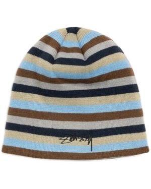 Stussy Smooth Stock Striped Beanie Hat - Blue