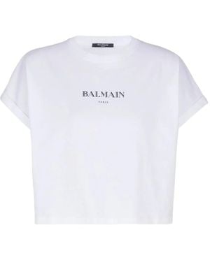 Balmain Cropped T-Shirt With Print - White