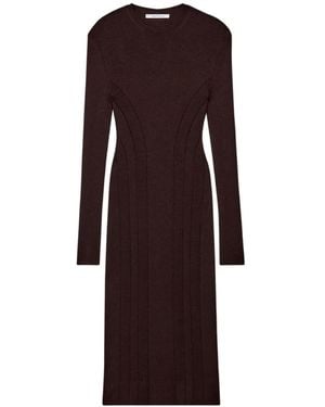 Another Tomorrow Rib-Knit Curved-Seam Dress - Purple