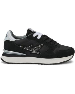 Sun 68 Stargirl Crystal-Embellished Leather Sneakers - Black