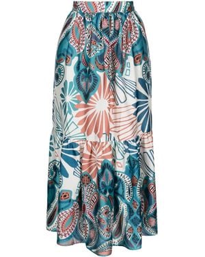 Ba&sh Botanical-Print Flared Skirt - Blue