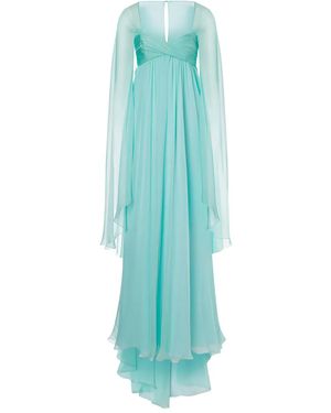 Alberta Ferretti Cape-Detail Silk Maxi Dress - Blue