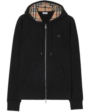 Burberry Sudadera De Algodón Con Capucha Y Cremallera - Negro