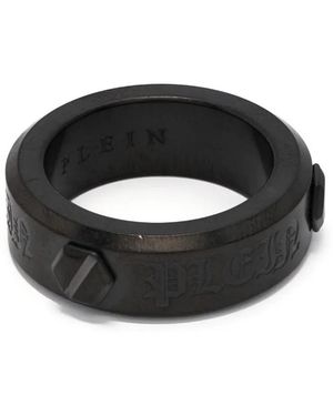 Philipp Plein Hexagon Engraved-Logo Ring - Black