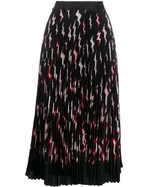 Prada Pleated Printed Satin Midi Skirt - Black