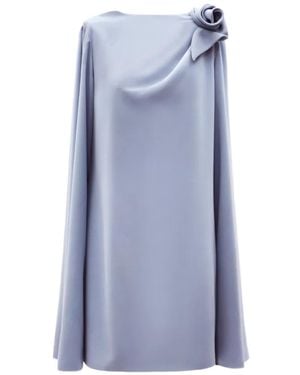 Gemy Maalouf Floral-Detail Cape-Sleeve Dress - Blue