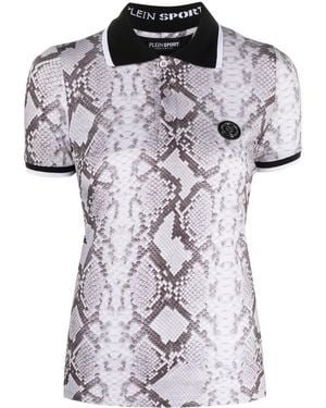 Philipp Plein Snake-Print Logo-Lettering Top - Grey