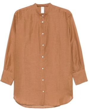 120% Lino Camisa Con Cuello Mao - Marrón