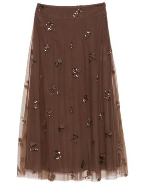 Luisa Cerano Sequin-Embellished Tulle Midi Skirt - Brown