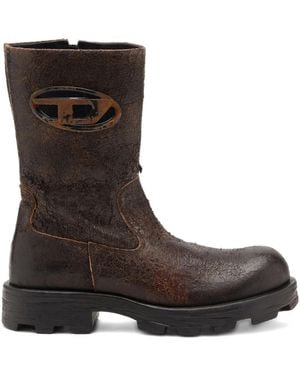 DIESEL D-Hammer Distressed Crackled Suede Biker Boots - Brown