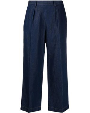 forte_forte Inverted-Pleat Cotton Blend Cropped Jeans - Blue